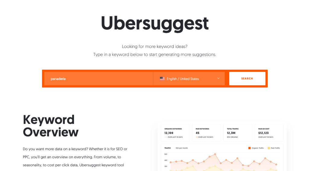 UberSuggest para búsqueda de palabras clave